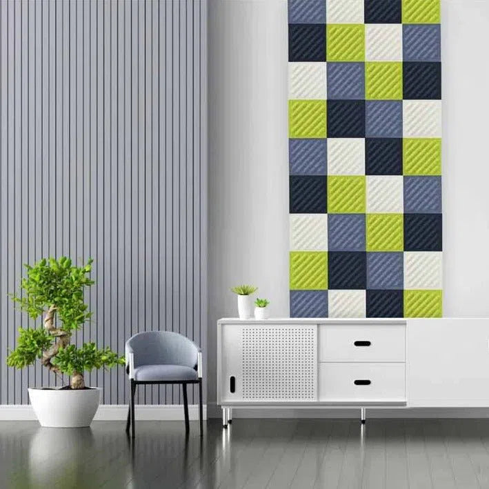SQUARE RIFT 2 3D Acoustic Felt Wall Panels composition in white interior OLIVE Multipack Decormania UK