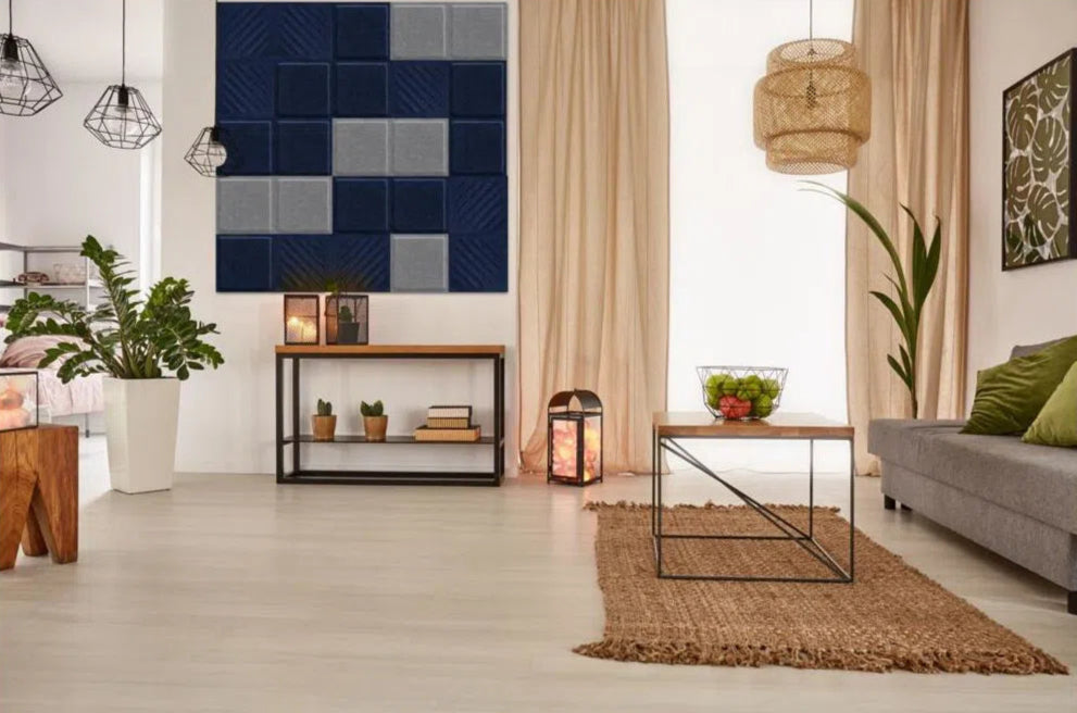 SQUARE RIFT 2 Acoustic 3D Felt Wall Panels in cozy wam toned interior BLACK Multipack Decormania UK