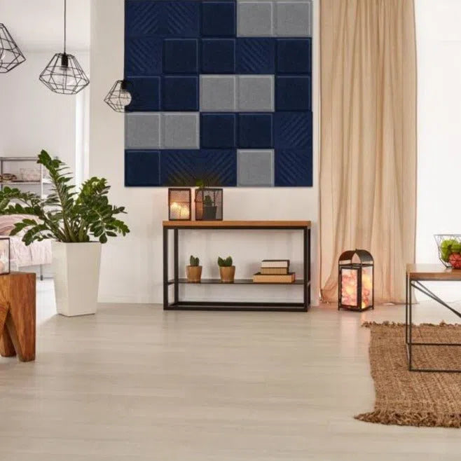 SQUARE RIFT 2 Acoustic 3D Felt Wall Panels in cozy interior NAVY Multipack Decormania UK