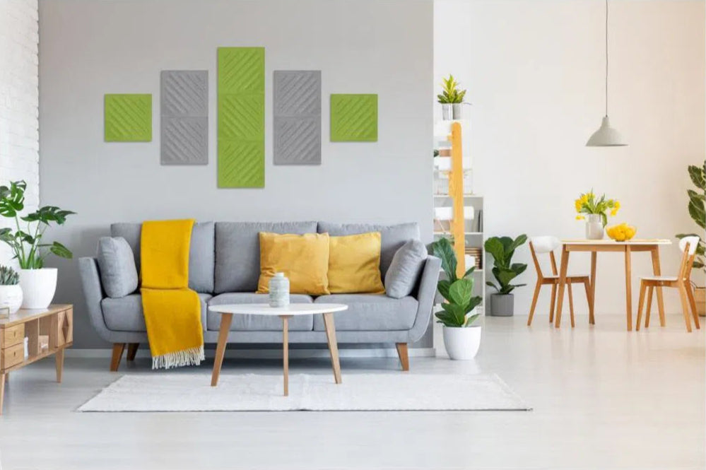 SQUARE RIFT 2 Acoustic 3D Felt Wall Panels in light colour interior OLIVE Multipack Decormania UK