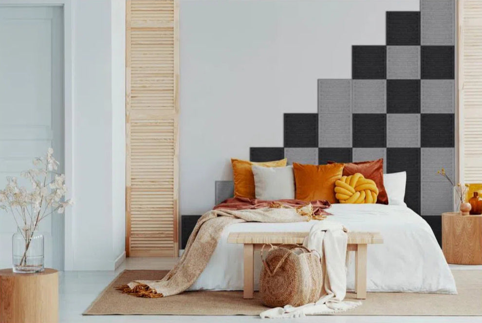 SQUARE RIFT 3D Acoustic Felt Wall Panels bedroom interior GREY Multipack Decormania UK