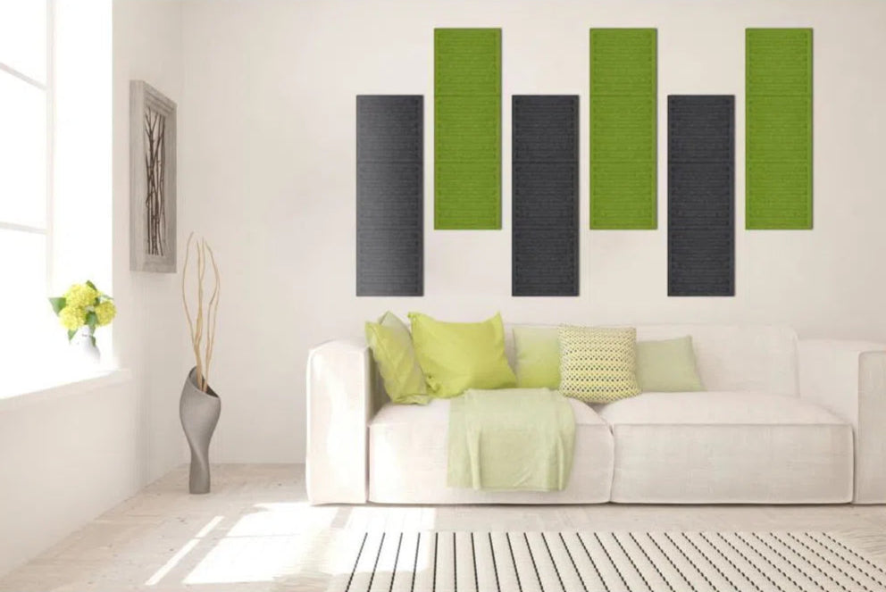 SQUARE RIFT 3D Acoustic Felt Wall Panels green and grey composition NAVY Multipack Decormania UK