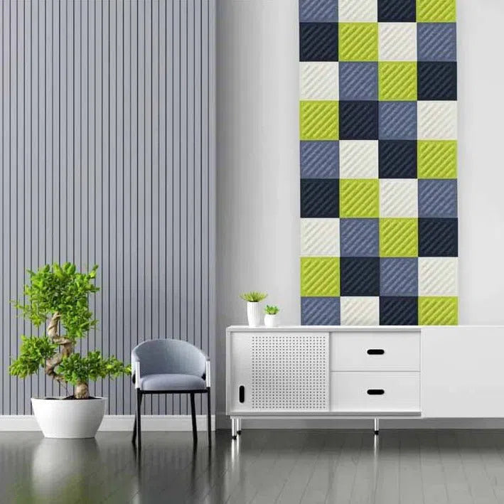 SQUARE RIFT 3D Acoustic Felt Wall Panels composition OLIVE Multipack Decormania UK