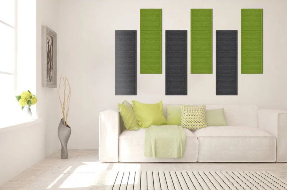 SQUARE RIFT 3D Acoustic Felt Wall Panels green and grey composition OLIVE Multipack Decormania UK