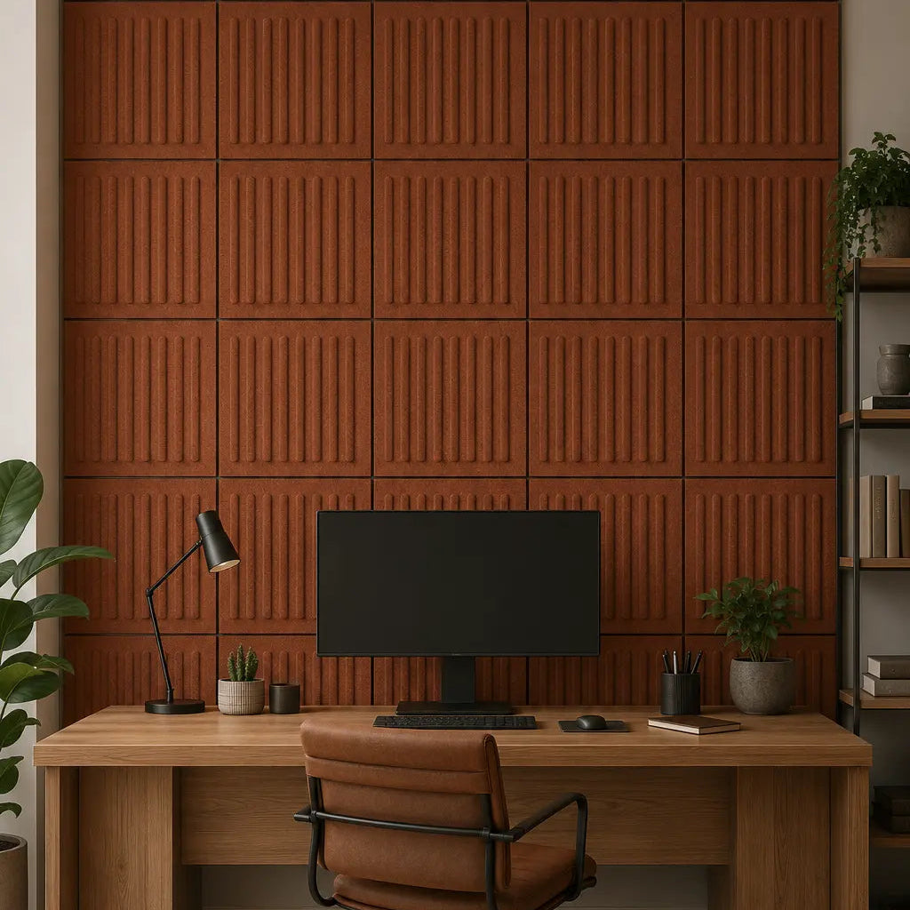 Square 3d acoustic felt rusty panel front view