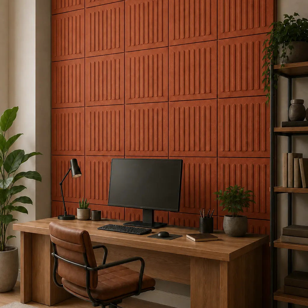 Square 3d acoustic rusty felt panel angle view