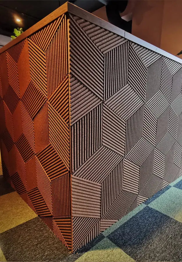 STRIPE - Acoustic 3D Cork Wall Panels on a modern bar counter | DecorMania UK
