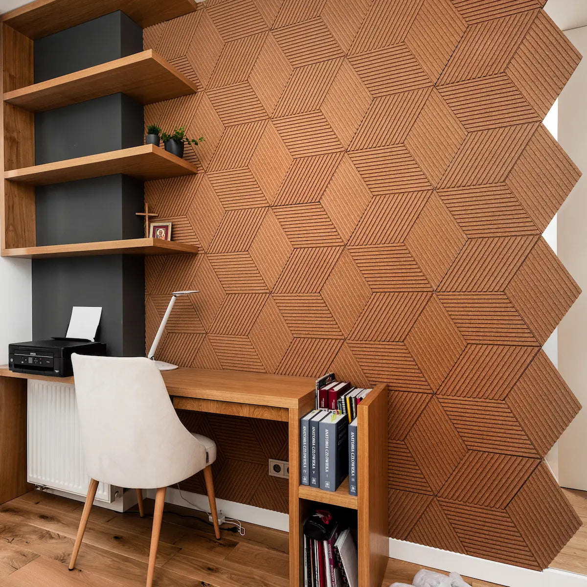 STRIPE - Acoustic 3D Cork Wall Panels in modern home office space | DecorMania UK
