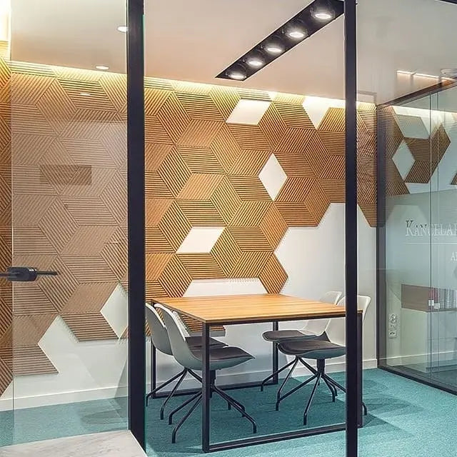 STRIPE - Acoustic 3D Cork Wall Panels in meeting room  | DecorMania UK