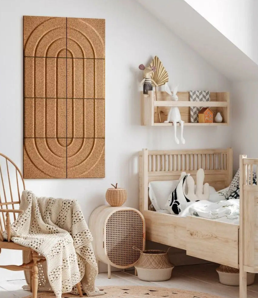 STRIPES 3D Cork Acoustic Wall Panels - box of 4 combined with wood DecorMania UK