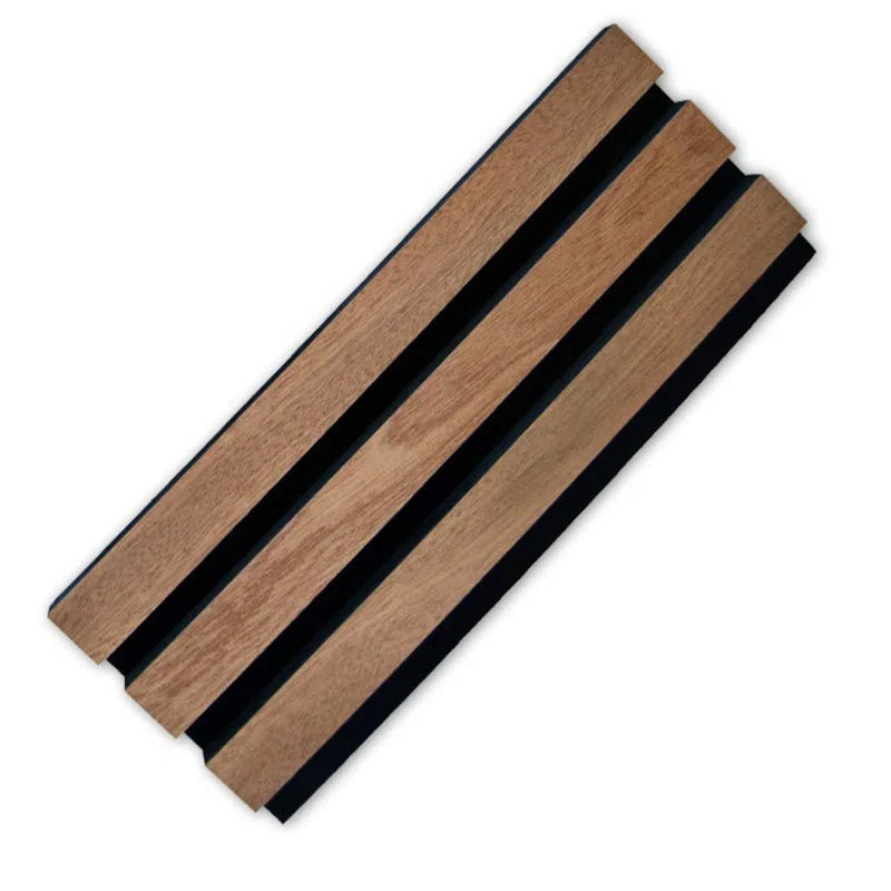 Sapelli Acoustic Wood Slat Wall Panel sample on white background Decormania UK
