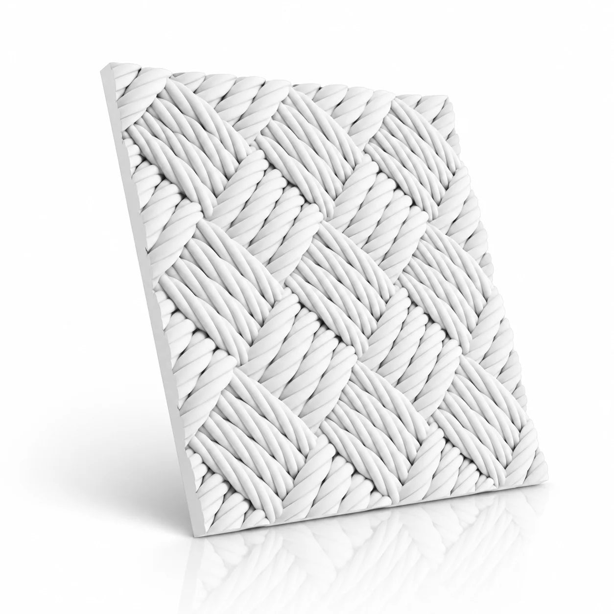 White Shetland gypsum 3D wall panel with decorative woven texture and subtle reflection
