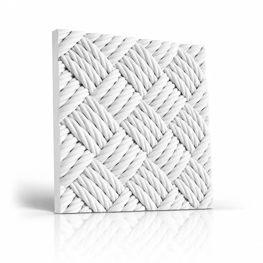 White Shetland gypsum 3D wall panel with decorative woven texture and subtle reflection