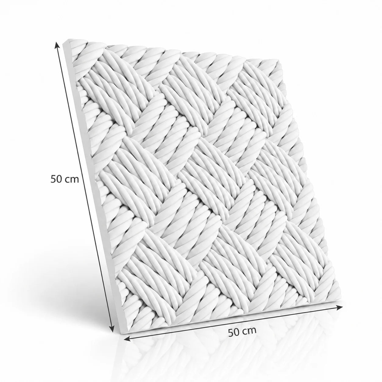 White Shetland gypsum 3D wall panel with 50 cm width and 50 cm height dimensions