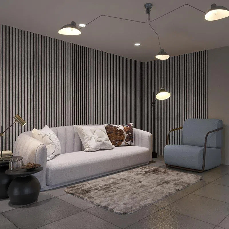 Siberian Acoustic Wood Slat Wall Panel in living room interior DecorMania UK