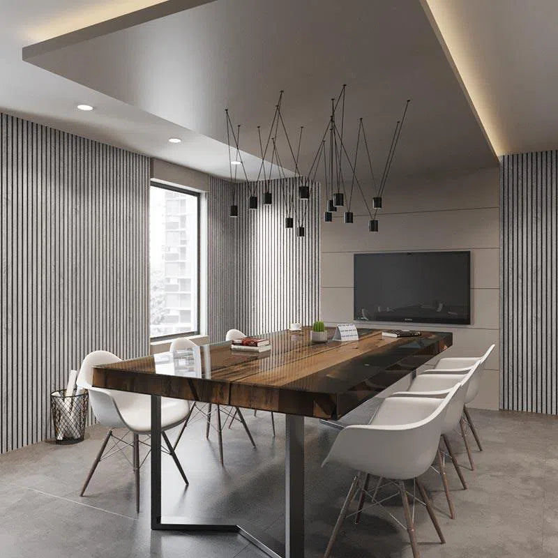 Siberian Acoustic Wood Slat Wall Panel in dining room interior DecorMania UK