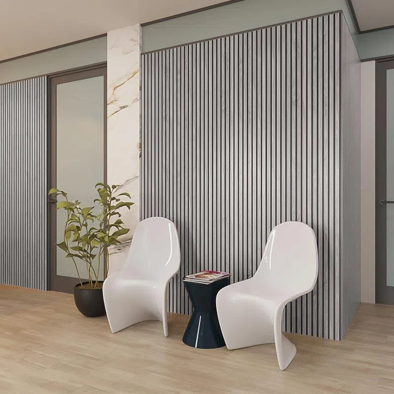 Siberian Acoustic Wood Slat Wall Panel in sitting room area DecorMania UK