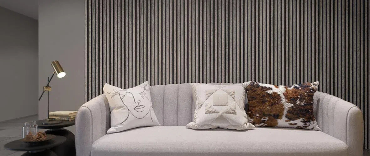 Siberian Acoustic Wood Slat Wall Panel in living room DecorMania UK