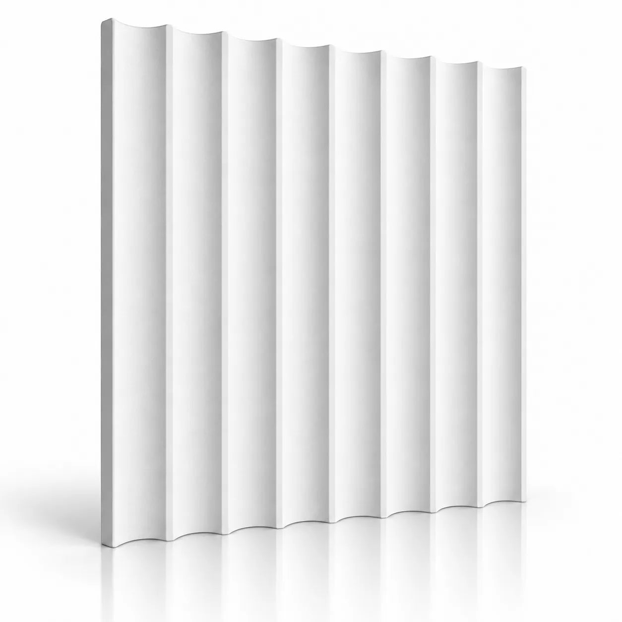 White Slats 3D gypsum wall panel with vertical fluted relief on a white background