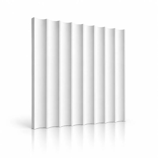 White Slats 3D gypsum wall panel with vertical fluted relief on a white background