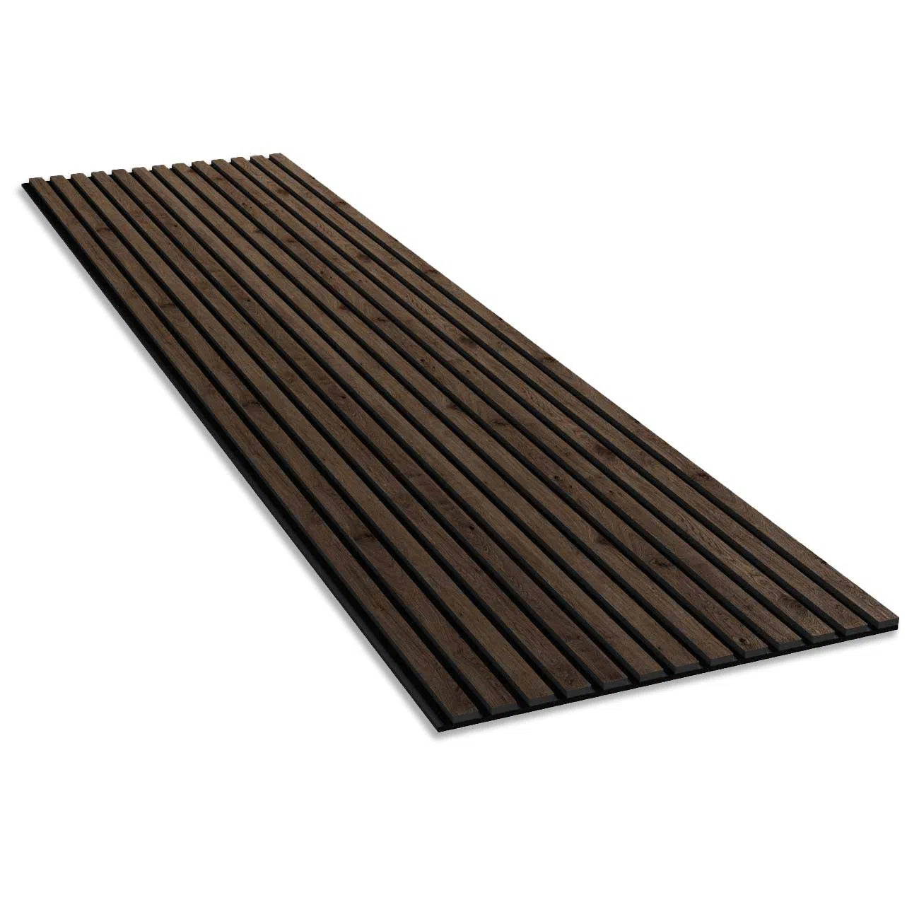Smoked Oak Acoustic Wood Slat Wall Panel on white background DecorMania UK