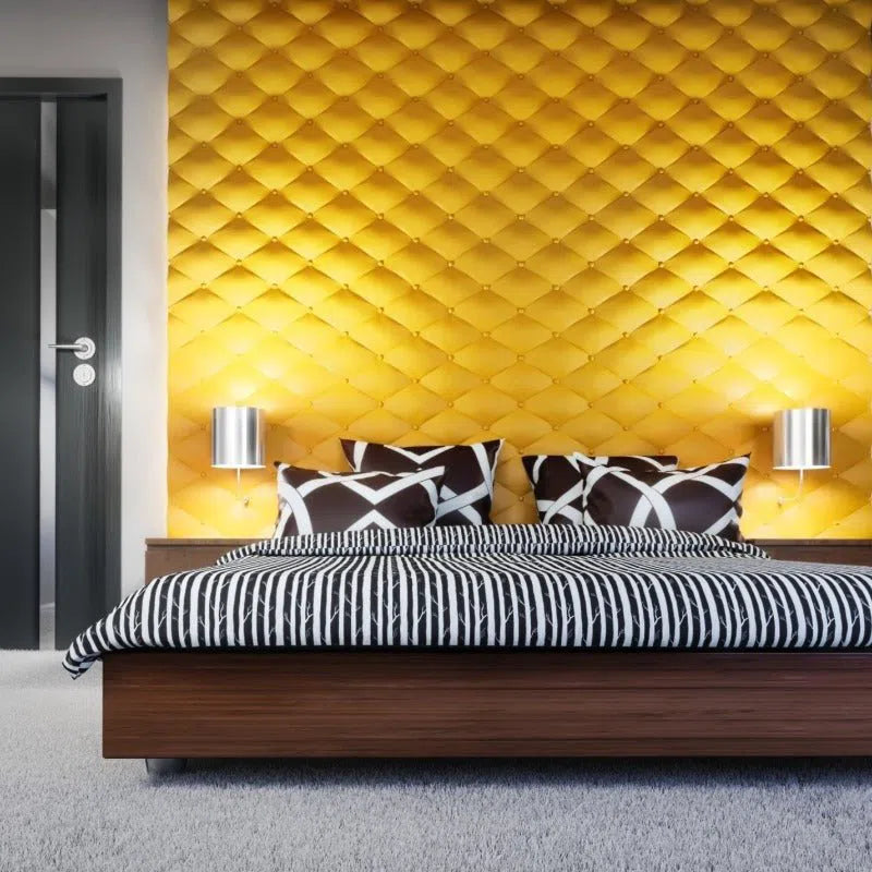 Model Soft Buttons - 3D Gypsum Wall Panels used as a stylish bed wall | DecorMania UK