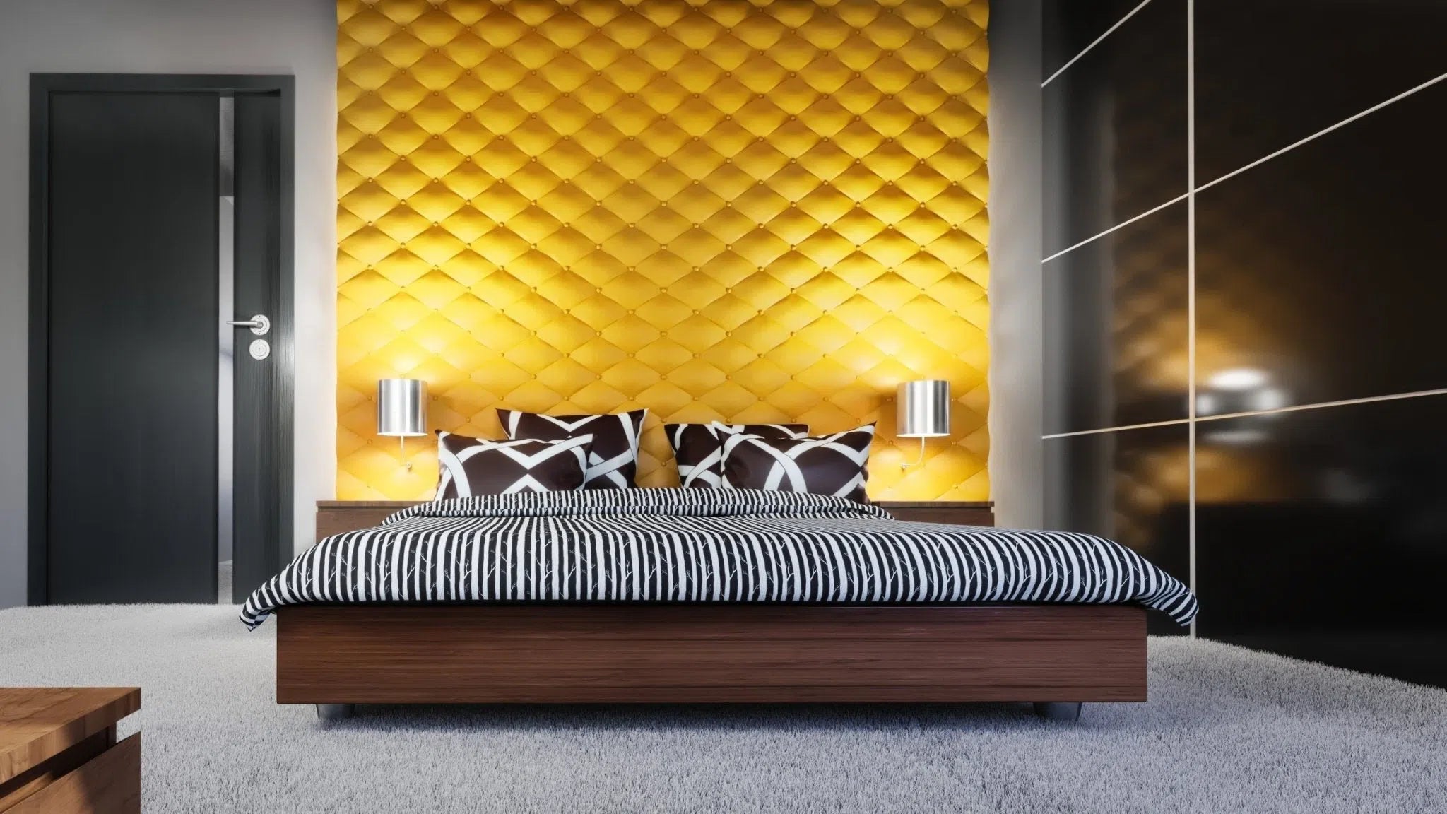 Model Soft Buttons - 3D Gypsum Wall Panels used as a stylish bed wall | DecorMania UK