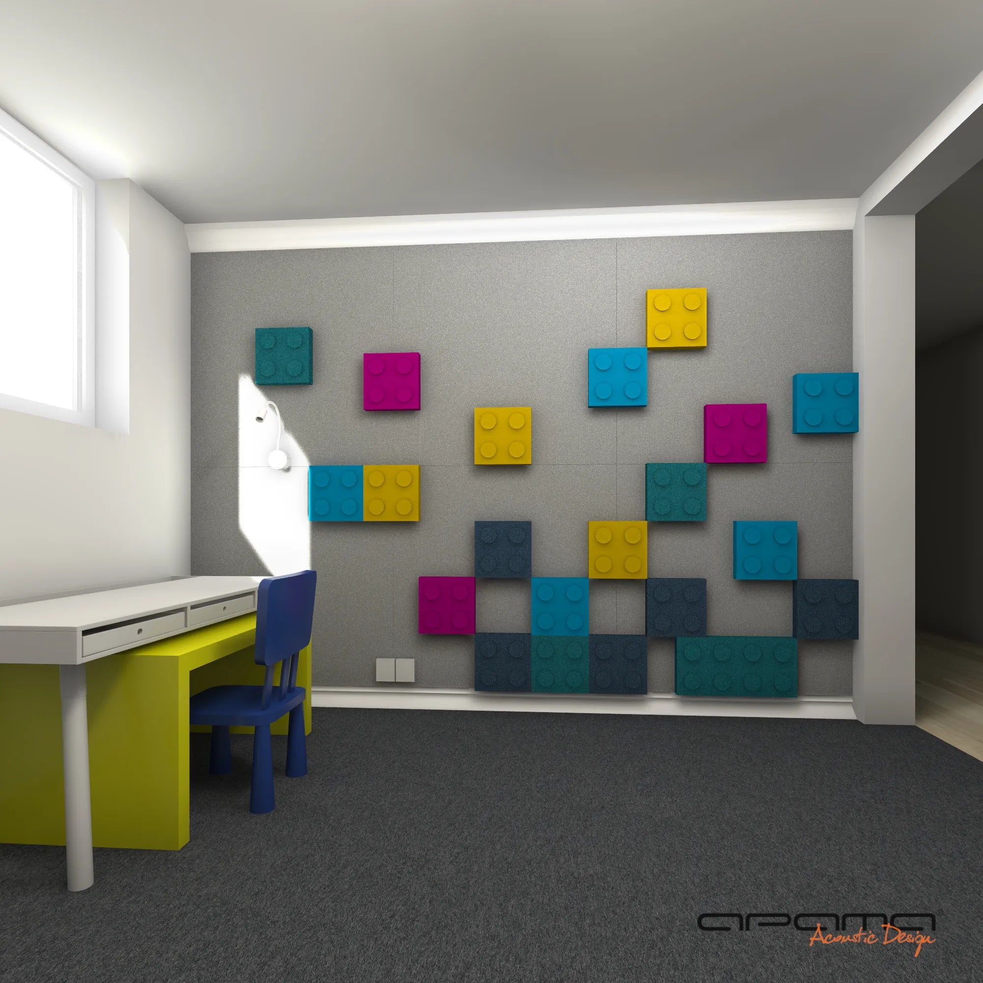 Soft Foam Wall Panels - BUILDING BLOCKS For Kids 25x75 in grey and white colour interior DecorMania UK