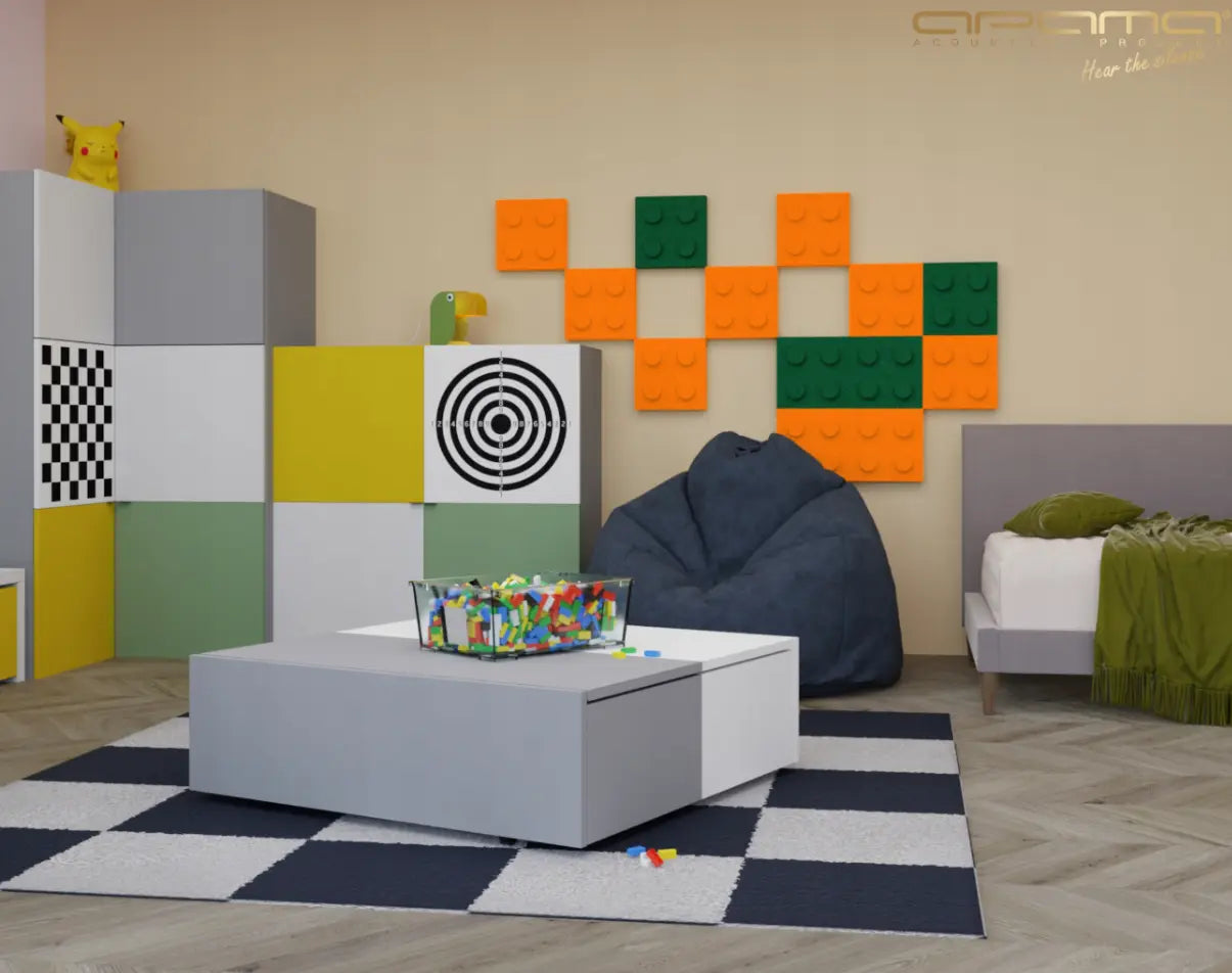 Soft Foam Wall Panels - BUILDING BLOCKS For Kids 25x75 in playroom interior on white background DecorMania UK