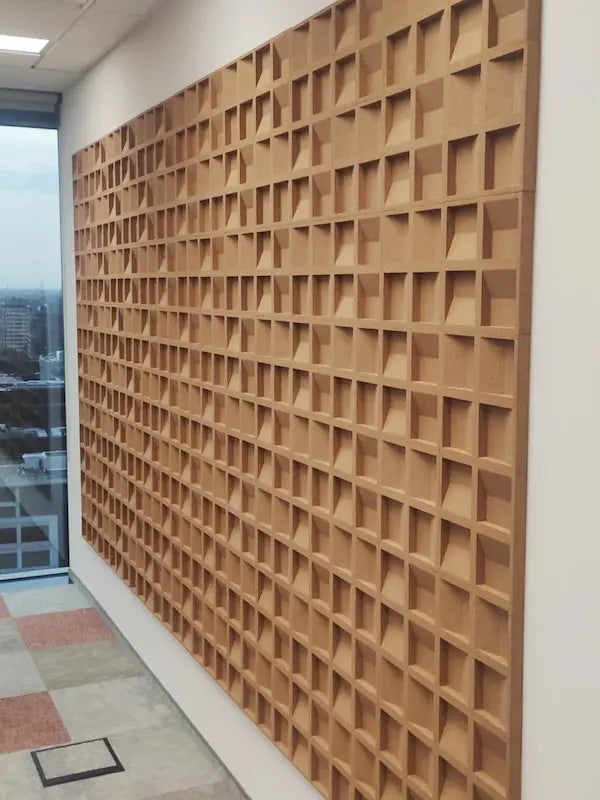 SQUARE 3D Acoustic Cork Wall Panels in a natural cork color - DecorMania UK