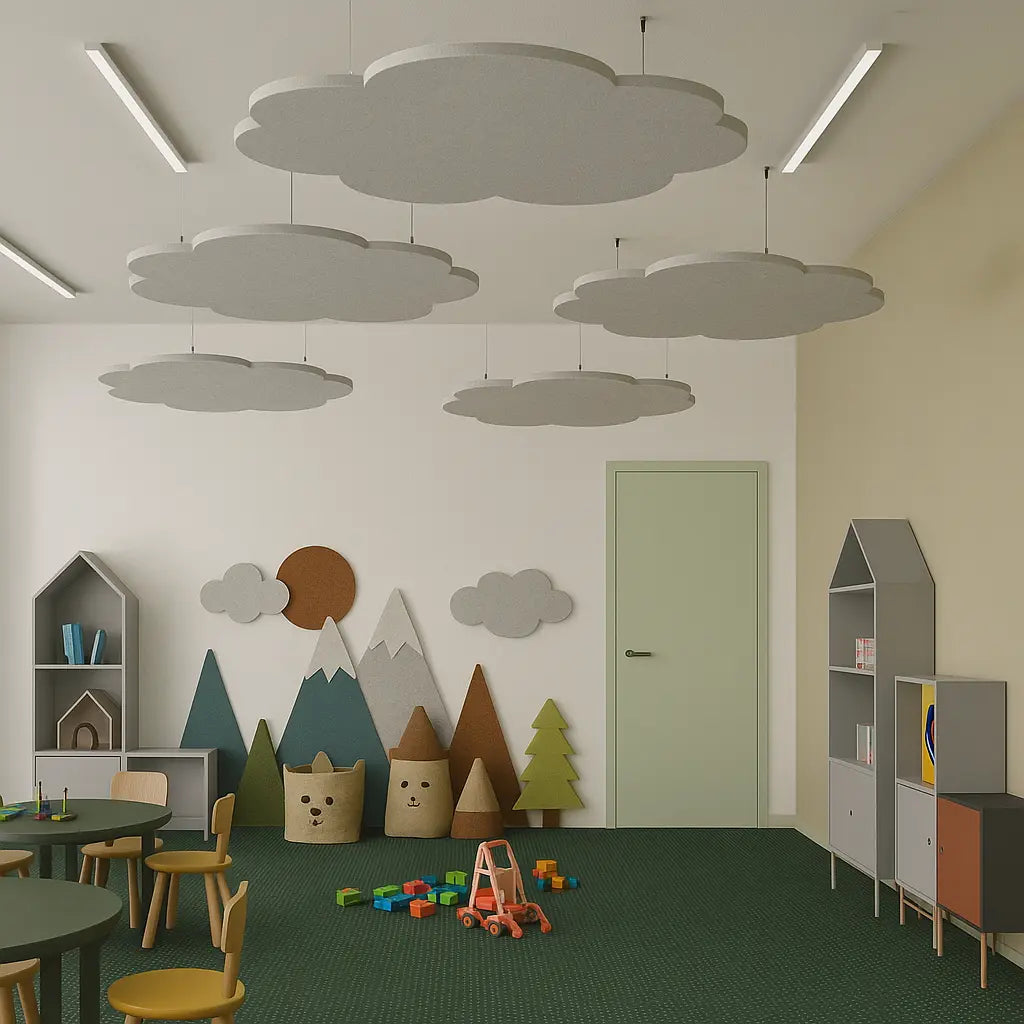 Suspended Ceiling Panels - Acoustic Felt CLOUD L in playroom interior Decormania UK
