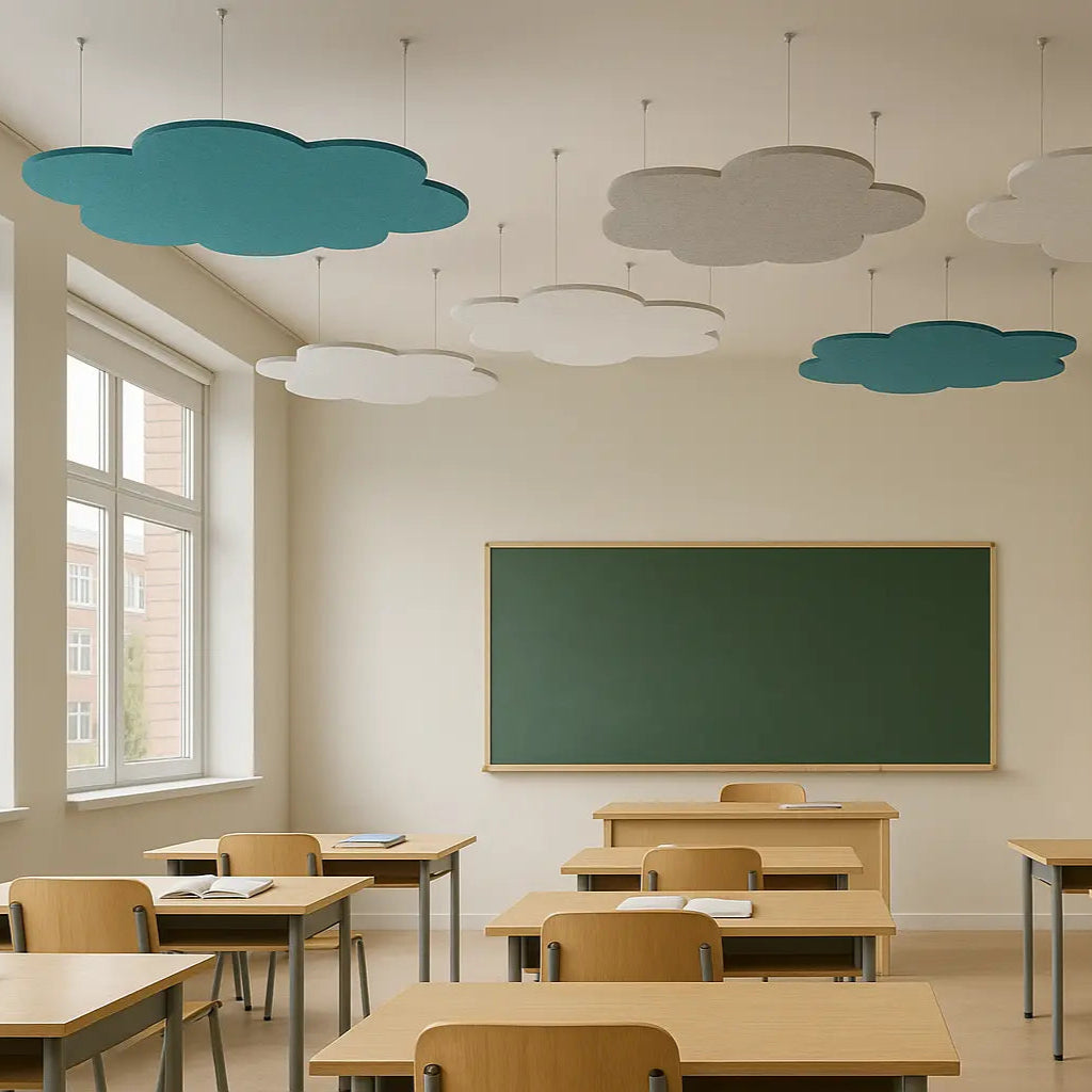 Suspended Ceiling Panels - Acoustic Felt CLOUD M in classroom interior Decormania UK