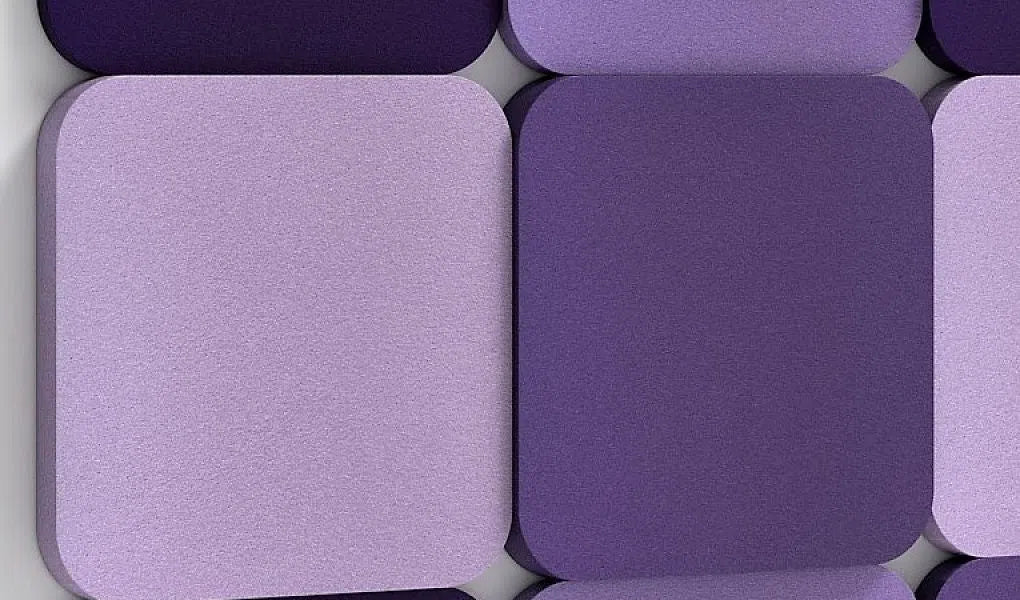 TELE L Soft Acoustic Wall Panel purple composition closeup Decormania UK