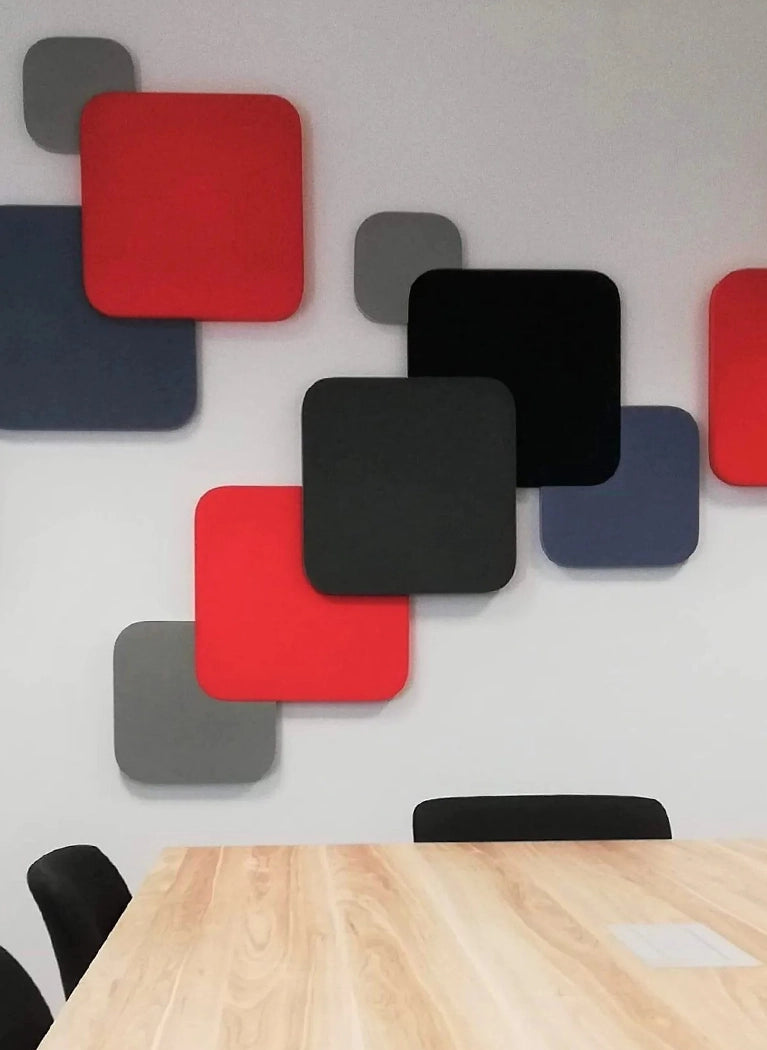 Fluffo Soft Acoustic Wall Panels colorful composition on white wall Decormania UK 