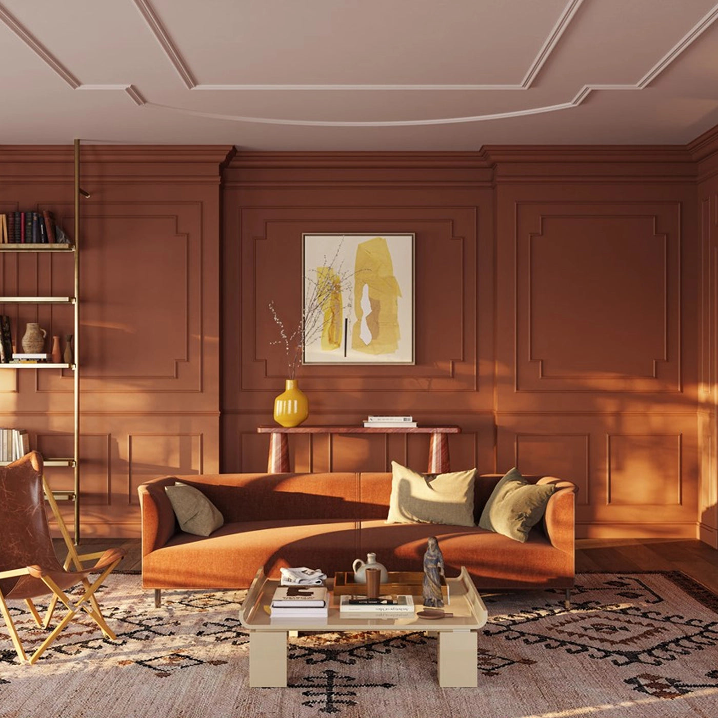 NOMASTYL® NMC 2m Ceiling Coving in elegant red interior with couch decormania UK