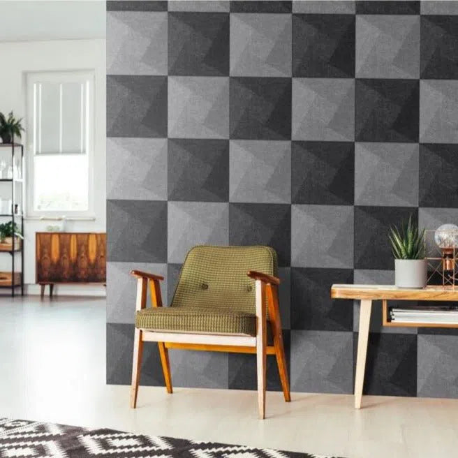 TWIST 3D Acoustic Felt Wall Panels chckered pattern GREY Multipack Decormania UK