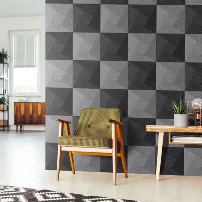 TWIST 3D Acoustic Felt Wall Panels grey checkered pattern NAVY Multipack Decormania UK