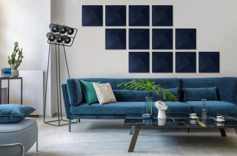 TWIST 3D Acoustic Felt Wall Panels in blue interior NAVY Multipack Decormania UK