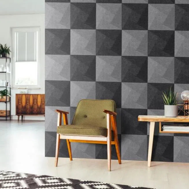 TWIST Acoustic 3D Felt Wall Panels checkered pattern BLACK Multipack Decormania UK