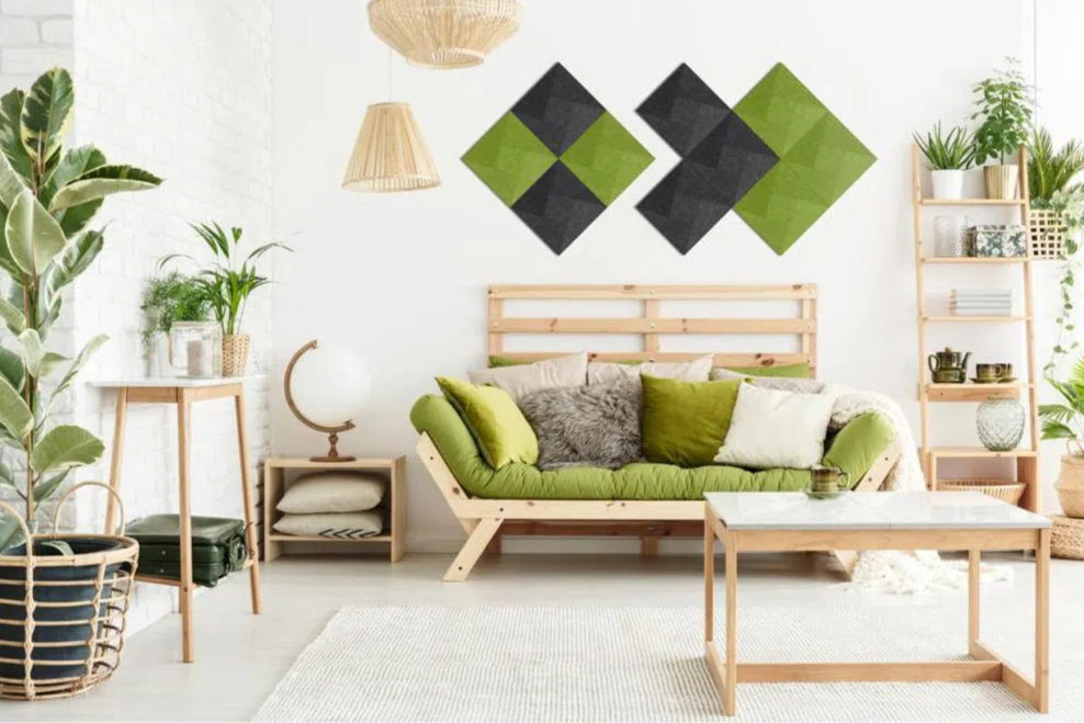 TWIST Acoustic 3D Felt Wall Panels combined with wood BLACK Multipack Decormania UK