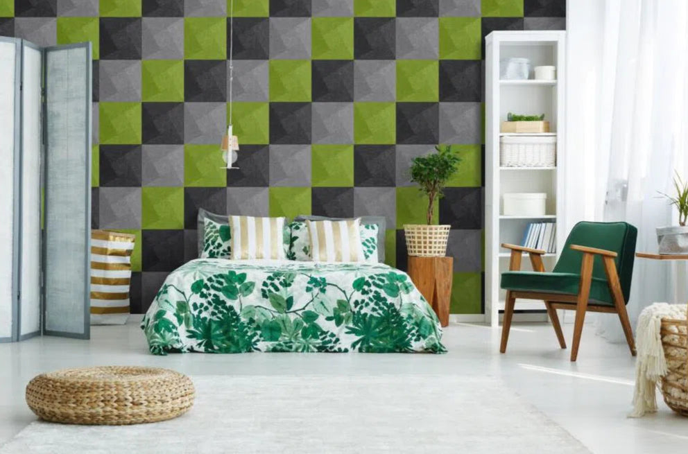 TWIST Acoustic 3D Felt Wall Panels in bedroom interior BLACK Multipack Decormania UK