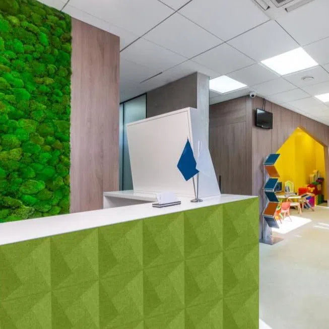 TWIST Acoustic 3D Felt Wall Panels -in reception interior OLIVE Multipack Decormania UK