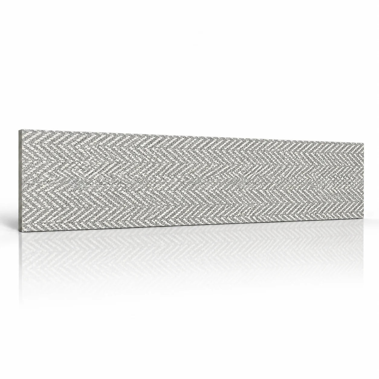 Tweed decorative wall panel with grey woven pattern on white background
