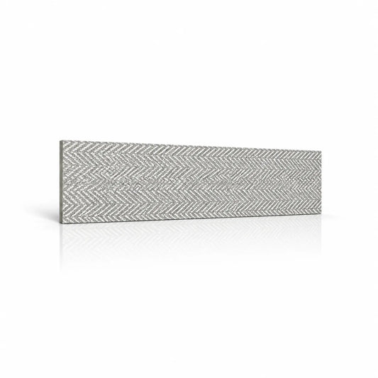 Tweed decorative wall panel with grey woven pattern on white background