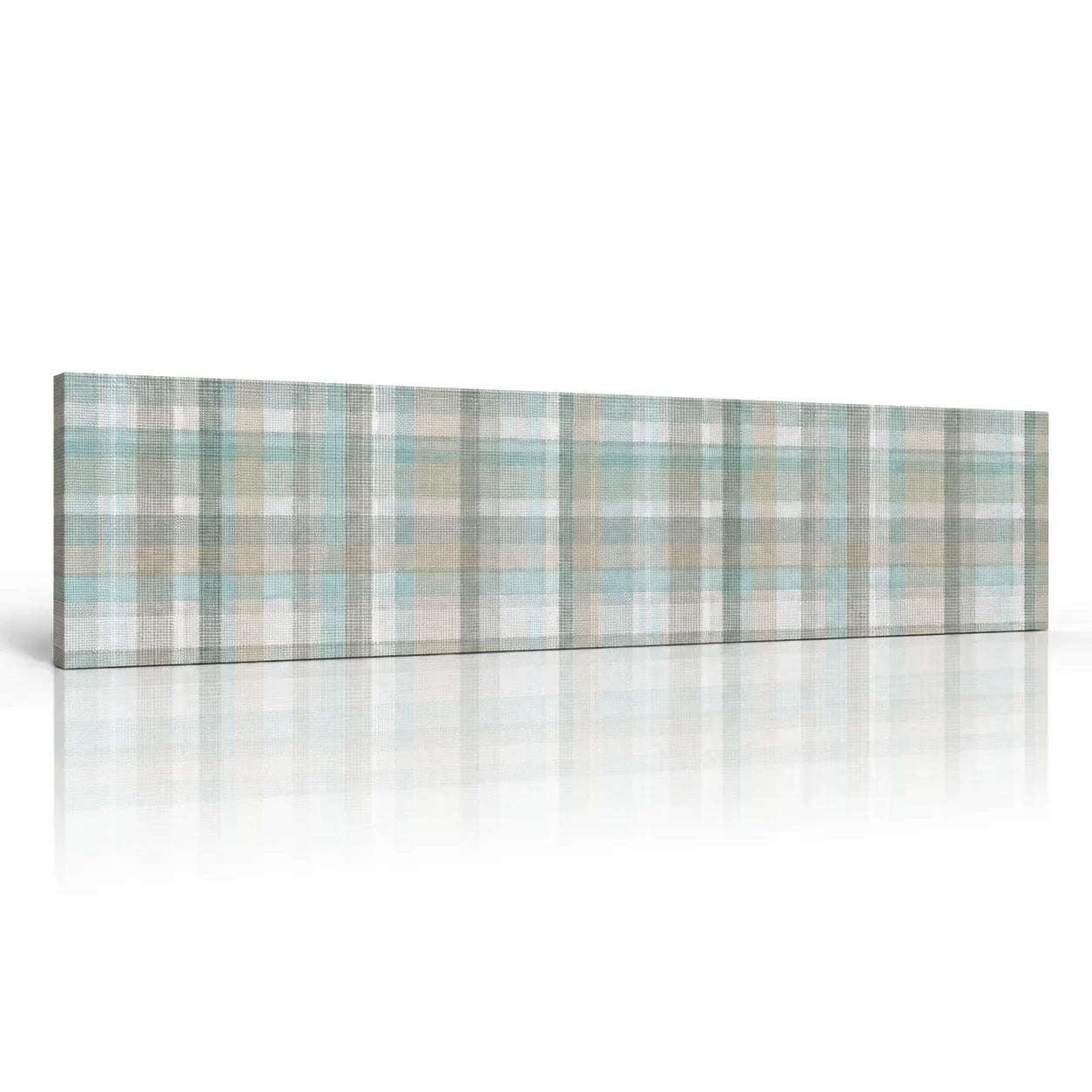 Blue Tartan decorative wall panel with textile inspired check pattern on white background