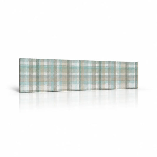 Blue Tartan decorative wall panel with textile inspired check pattern on white background