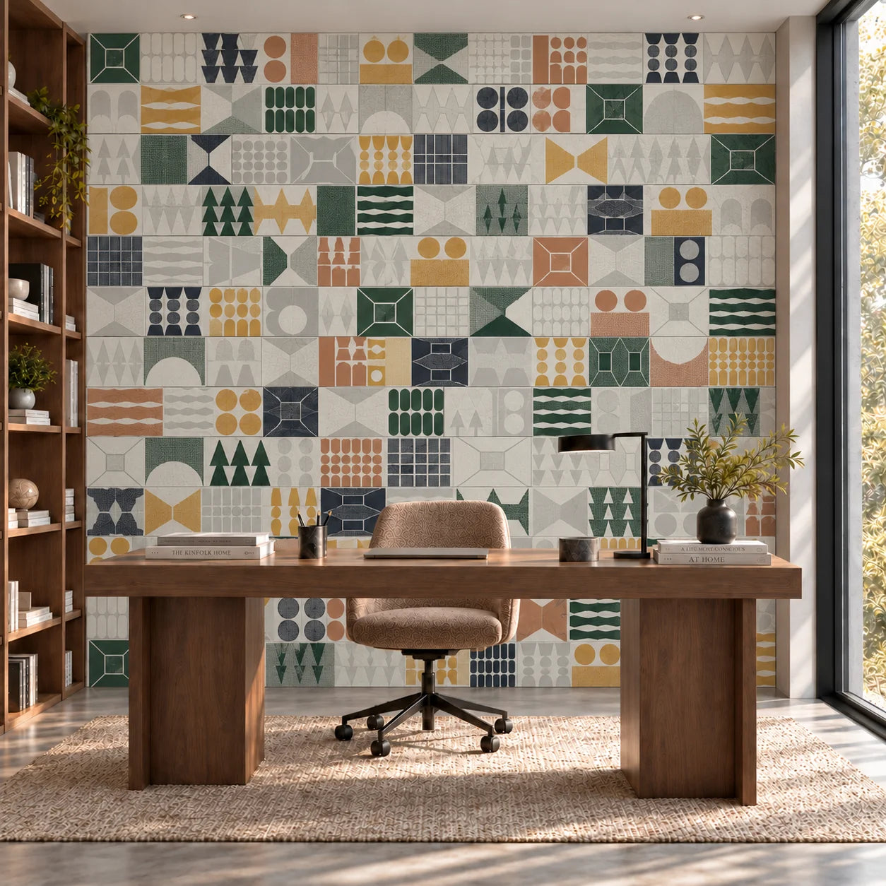 Patterns Multiform decorative wall panels in a contemporary home office interior