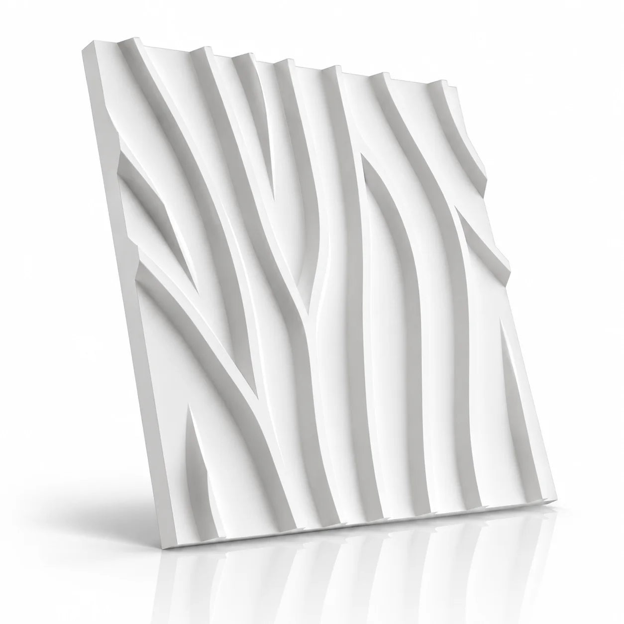 White Tree gypsum 3D wall panel with sculpted organic branch pattern and subtle reflection