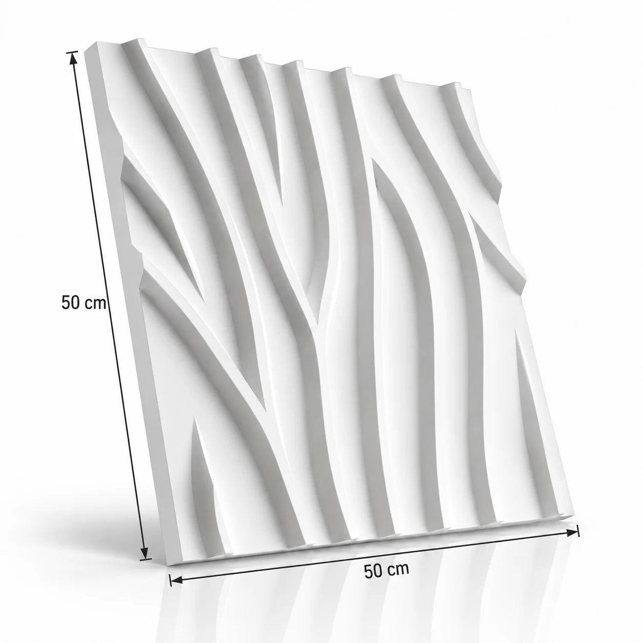 Tree gypsum 3D wall panel 50 x 50 cm with width and height dimensions shown