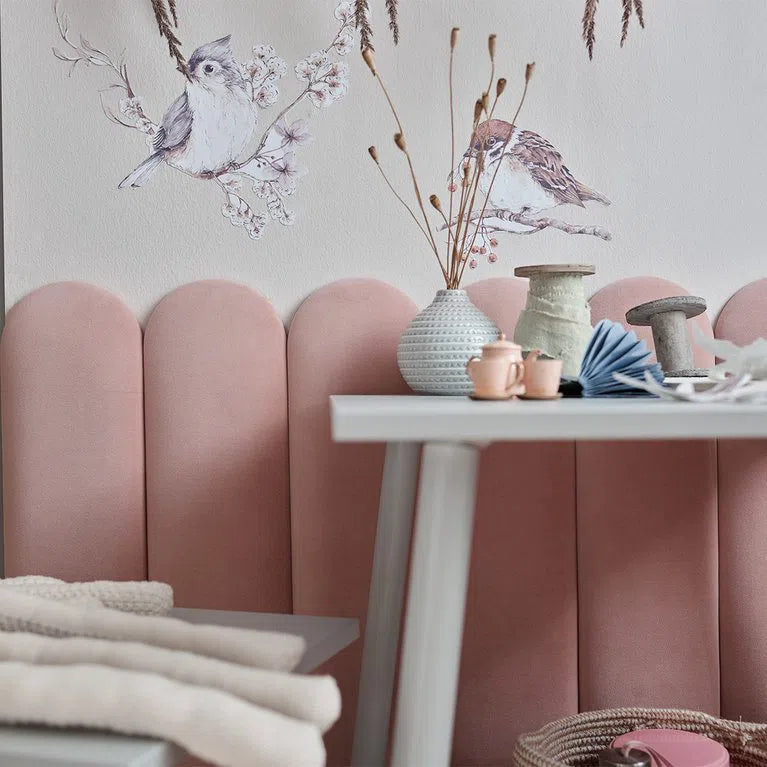 Upholstered Wall Panels Oval 60x15 cm in pink and white interior DecorMania UK